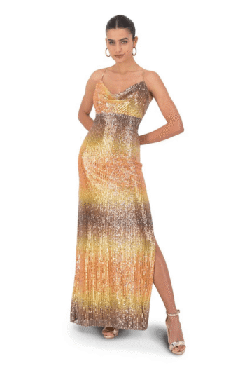 Vestido largo en lentejuela degradado.