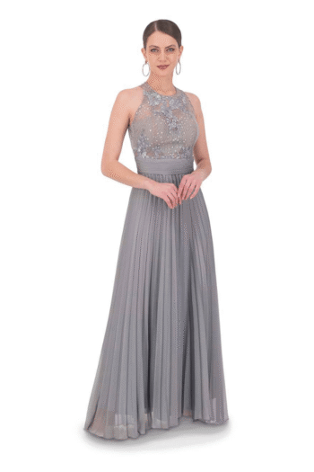 Vestido largo con escote redondo en bordado