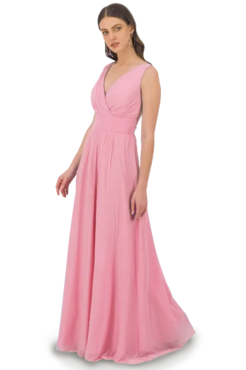 Vestido largo mesh con fajilla y talle drapeado