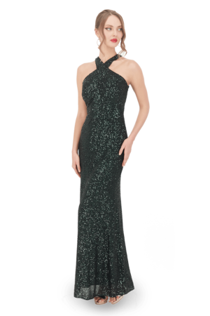 Vestido largo halter con espalda escote profundo