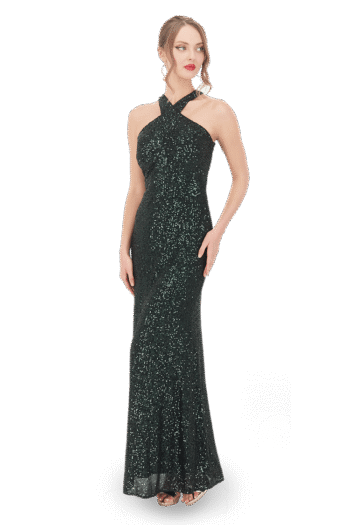 Vestido largo halter con espalda escote profundo