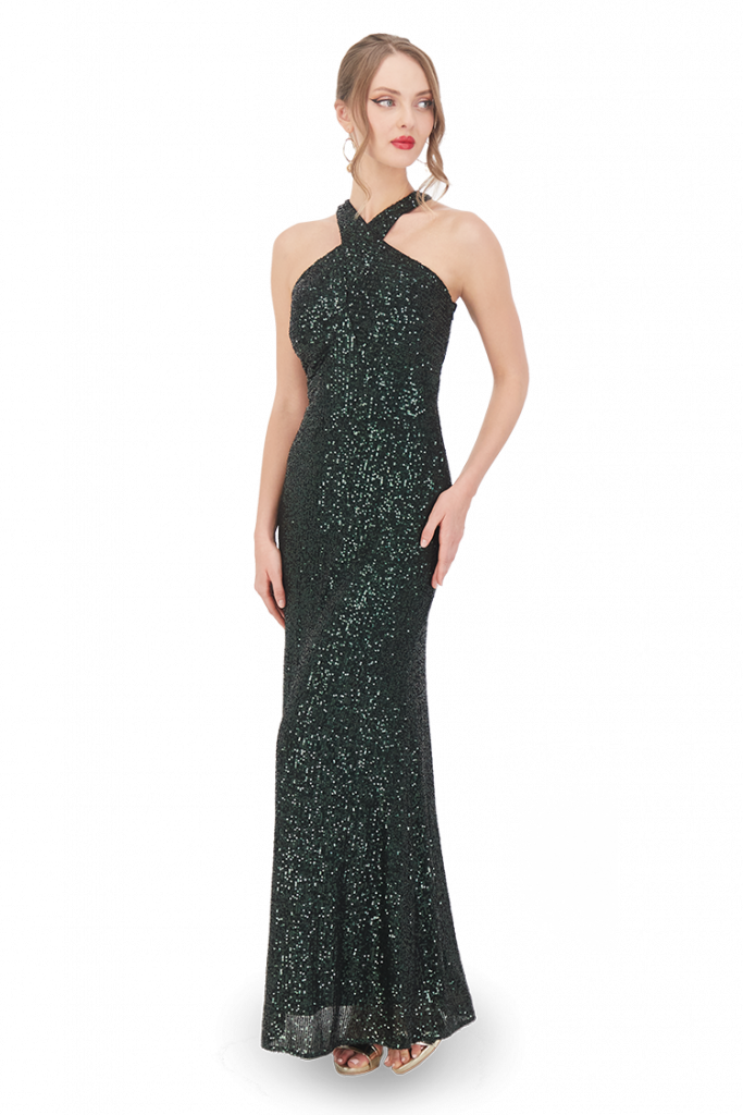 Vestido largo halter con espalda escote profundo