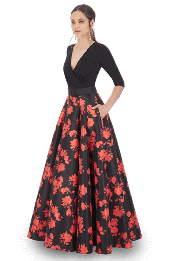 Vestido largo estampado con manga 3/4 en licra