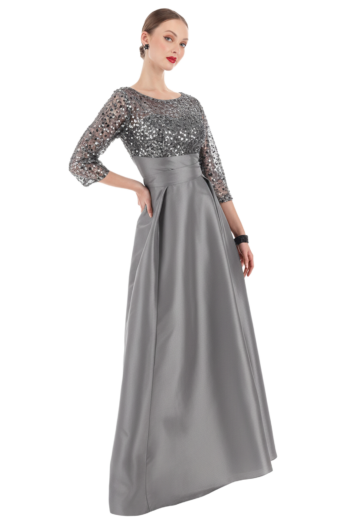 Vestido largo de manga 3/4 con fajilla