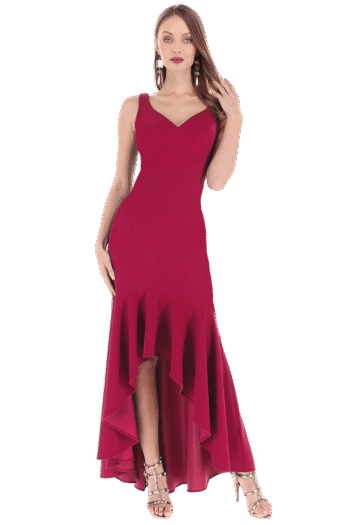 Vestido largo corte imperio con escarola.