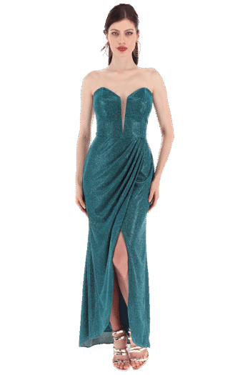 Vestido largo galaxy de escote cisne con falda recta.