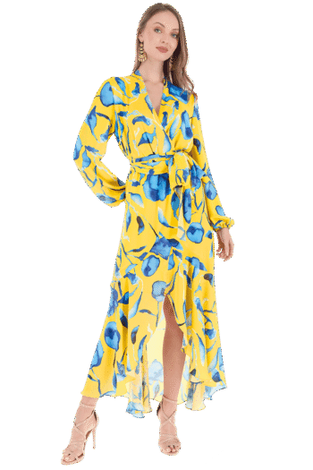 Vestido largo de falda semi A anudado