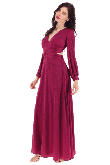 Vestido largo con cut out en cintura de manga larga abullonada