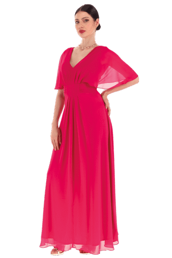 Vestido largo escote V con manga de campana