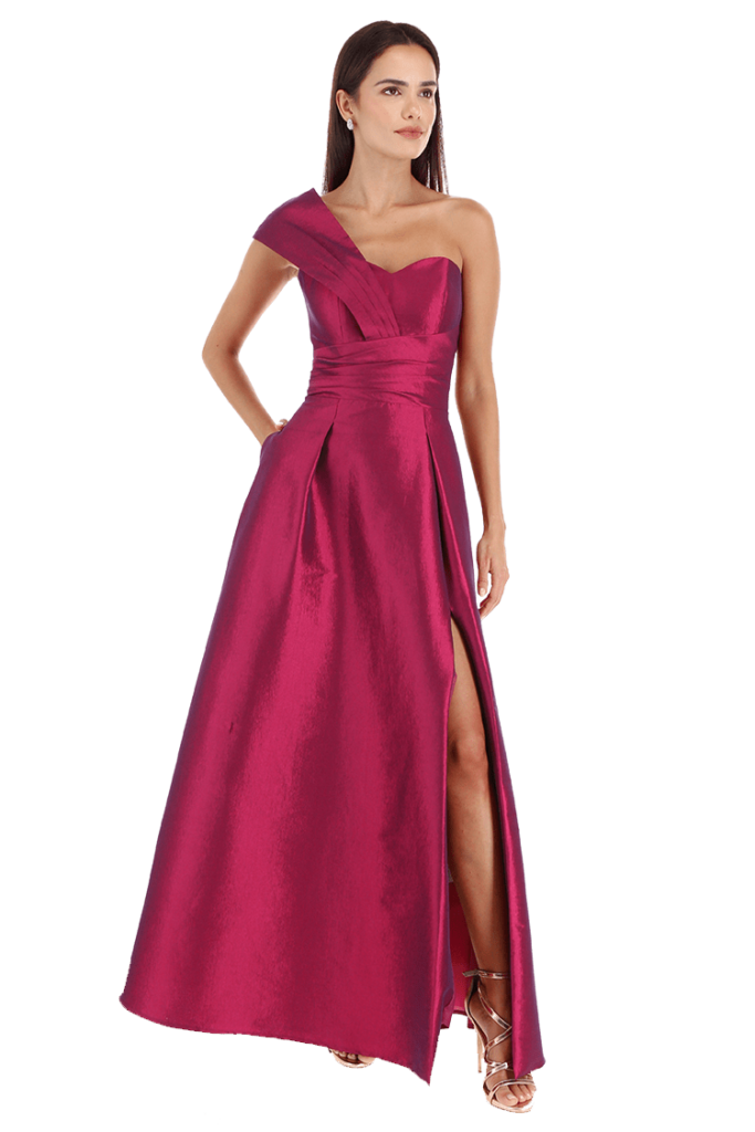Frederica Sin Tirante Gasa Largo Vestido De Dama De Honor Coral main image 1