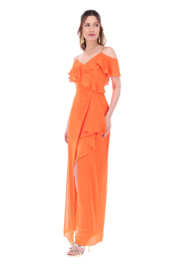 Vestido largo con escote V de falda recta con abertura