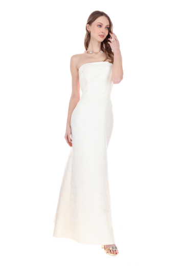 Vestido largo strapless recto con falda trompeta