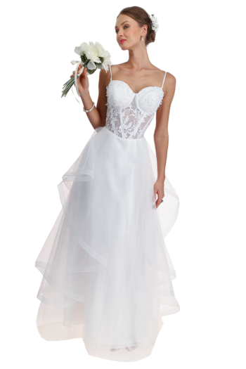 Vestido largo con talle tipo corset y falda de tul.