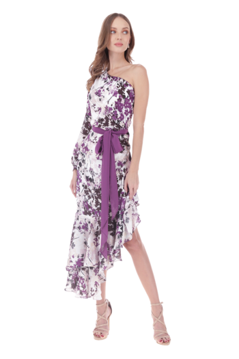 Vestido Cocktail Escote Asimétrico Con Manga