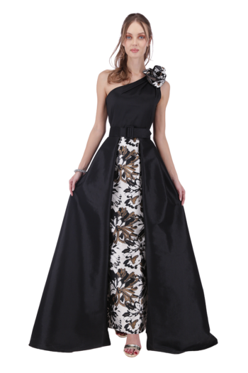 Vestido de Gala Negro Largo con Escote Asimétrico