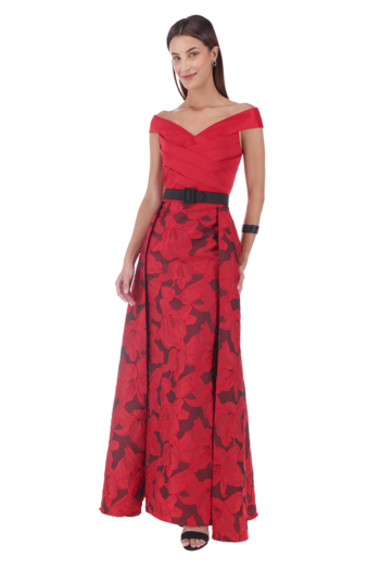 Vestido largo con escote bardot drapeado de falda corte sirena.