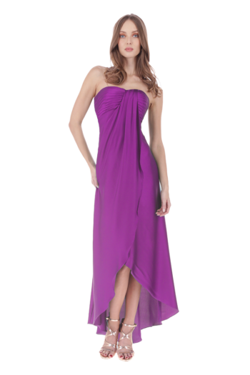 Vestido largo corte imperio de falda envolvente asimétrica.