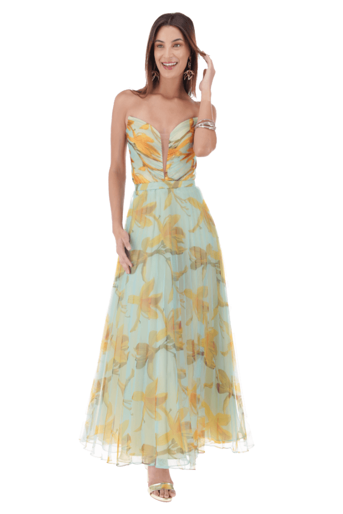 Vestido plisado de falda doble con tirantes y lazo Wisteria Tallas Grandes main image 0