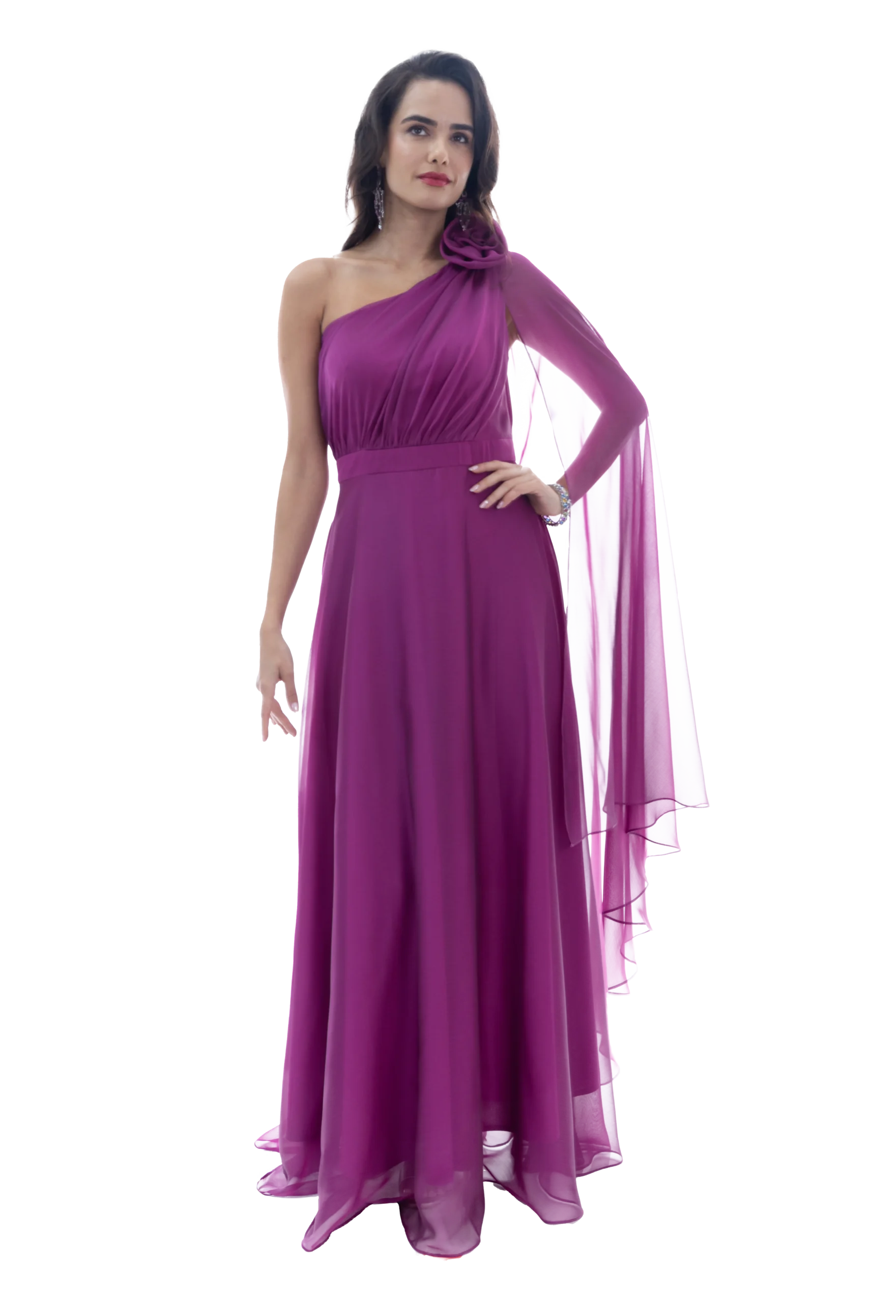 Vestido Fiesta Hombro Asimétrico con Capa - Imagen 6