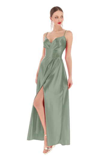 Vestido largo corte imperio con jareta en espalda y falda envolvente