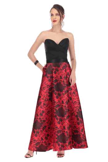 Vestido largo de escote en V con talle drapeado y falda línea A.