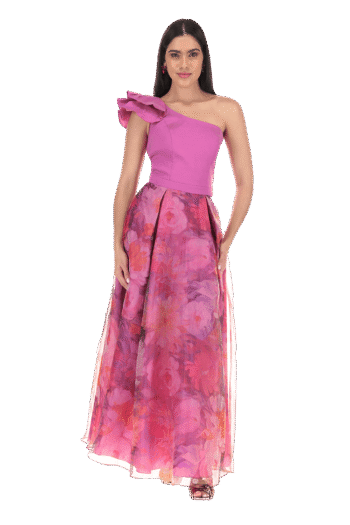 Vestido Gala Asimétrico Falda Circular - Bugambilia, 10