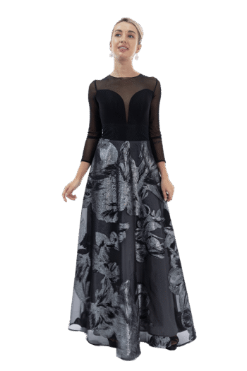 Vestido de Fiesta Gala Elegante con Manga en Mesh Falda Línea A