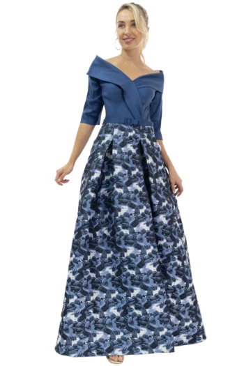 Vestido Largo con Escote Bardot y Mangas 3/4