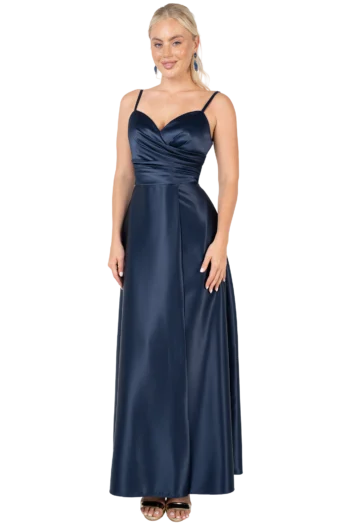 Vestido de Fiesta en Raso Stretch con Escote en V y Bolsillos