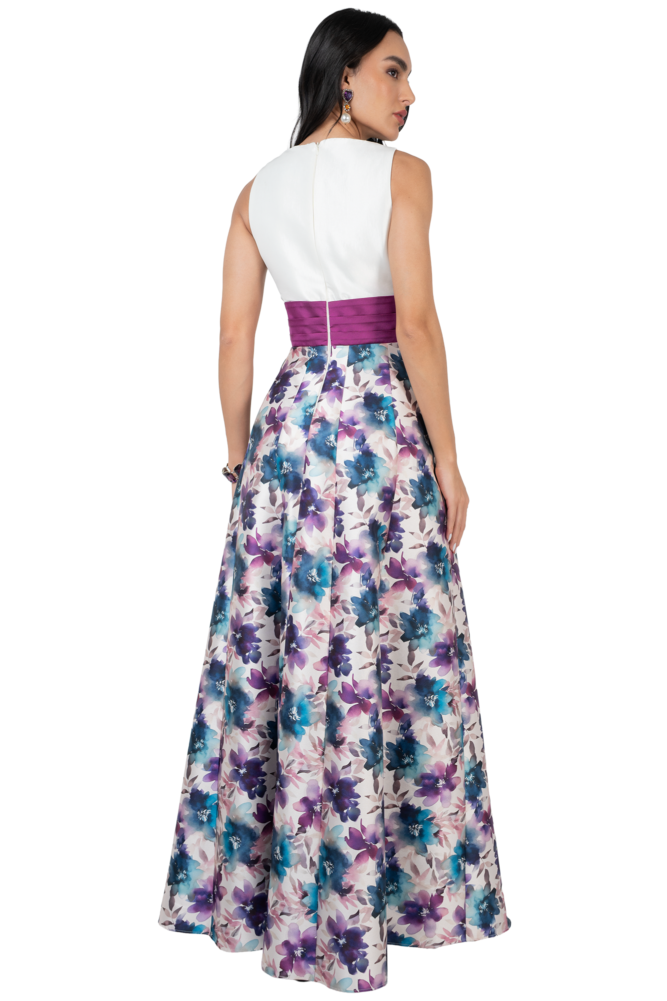 Vestido de Gala en Tafeta Stretch Estampada con Cinturón y Bolsillos - Image 2