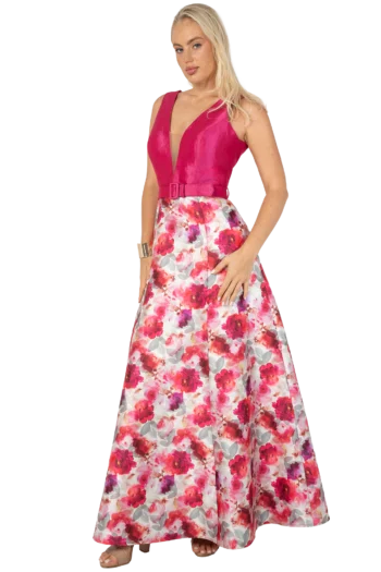 Vestido largo de Gala con Escote en V y Bolsillos