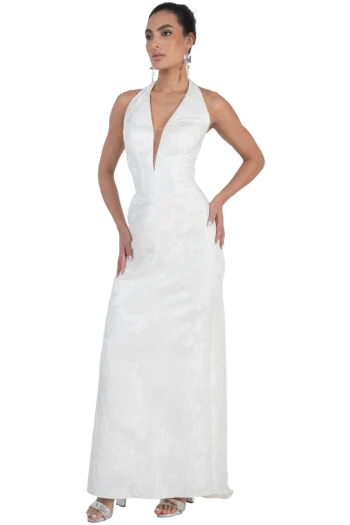 Vestido de Novia Sirena en Jacquard con Escote Halter