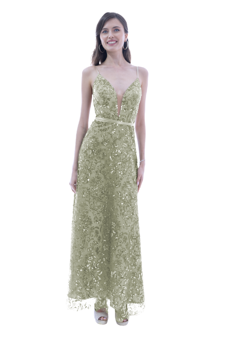 Vestido de gala largo, Vestido largo escote y falda línea A