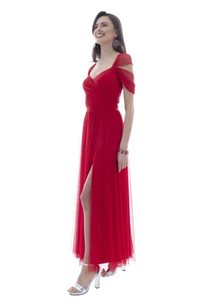 Vestido largo escote corazón cruzado, falda línea A