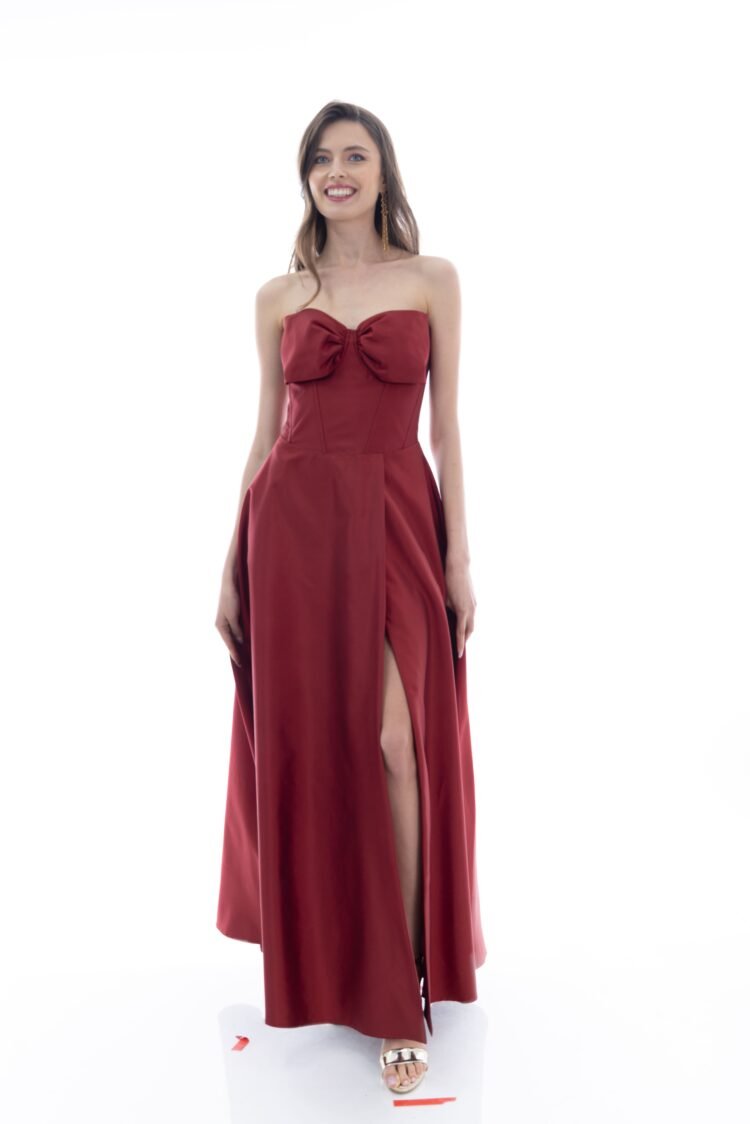 Vestido largo con strapless escote corazón con cortes tipo corsette alargado falda linea A - Image 2
