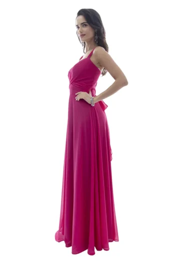 Vestido largo escote corazón, tipo imperio con falda semi A