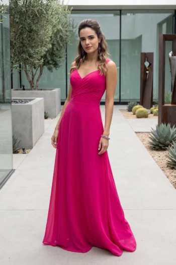 Vestido cóctel, silueta imperio fucsia massima ideal para damas de honor