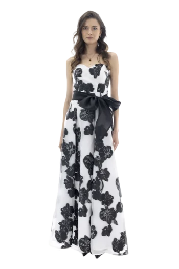 Vestido strapless largo, falda con tablones