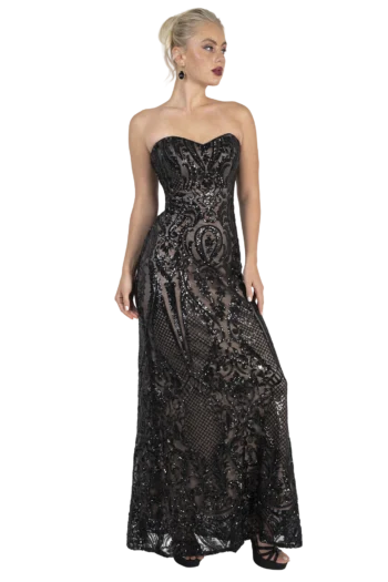 Vestido largo strapless corazón, corte estilo sirena con tirantes opcionales