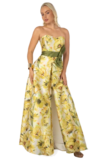 Vestido Largo Escote Strapless Silueta Línea A - Estampado Floral