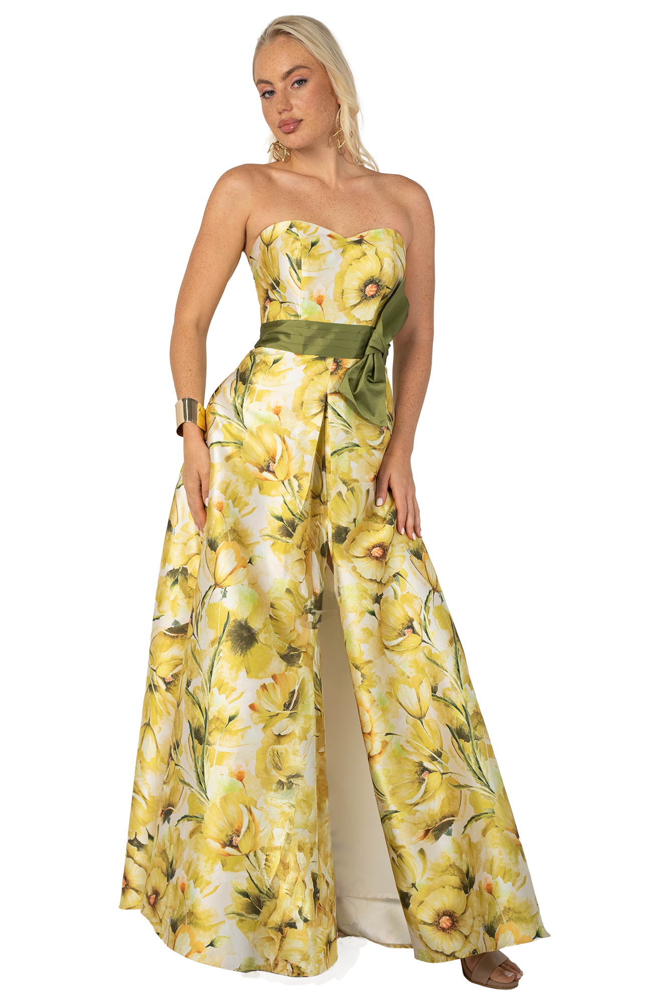 Vestido Largo Escote Strapless Silueta Línea A - Estampado Floral