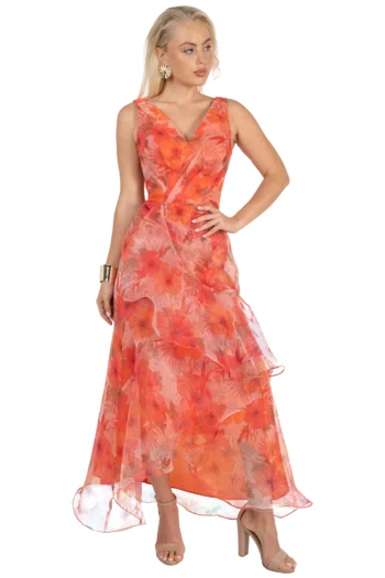 Vestido de Cocktail en Organza Estampada