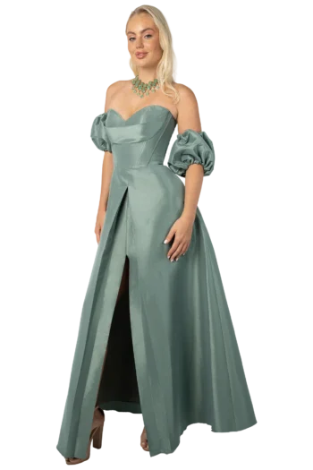 Vestido Largo de Gala Strapless con Mangas Desmontables