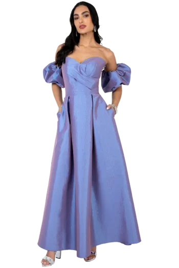 Vestido Largo de Gala con Mangas Desmontables y Bolsillos