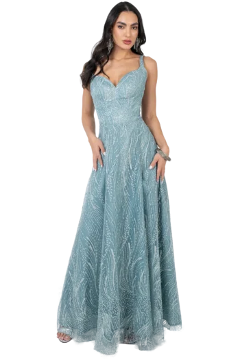 Vestido Largo De Graduación Con Glitter Escote Semi Cisne