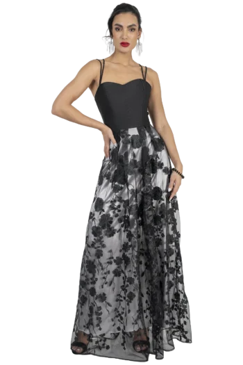 Vestido de Gala con Corset Bordado y Falda de Tablones