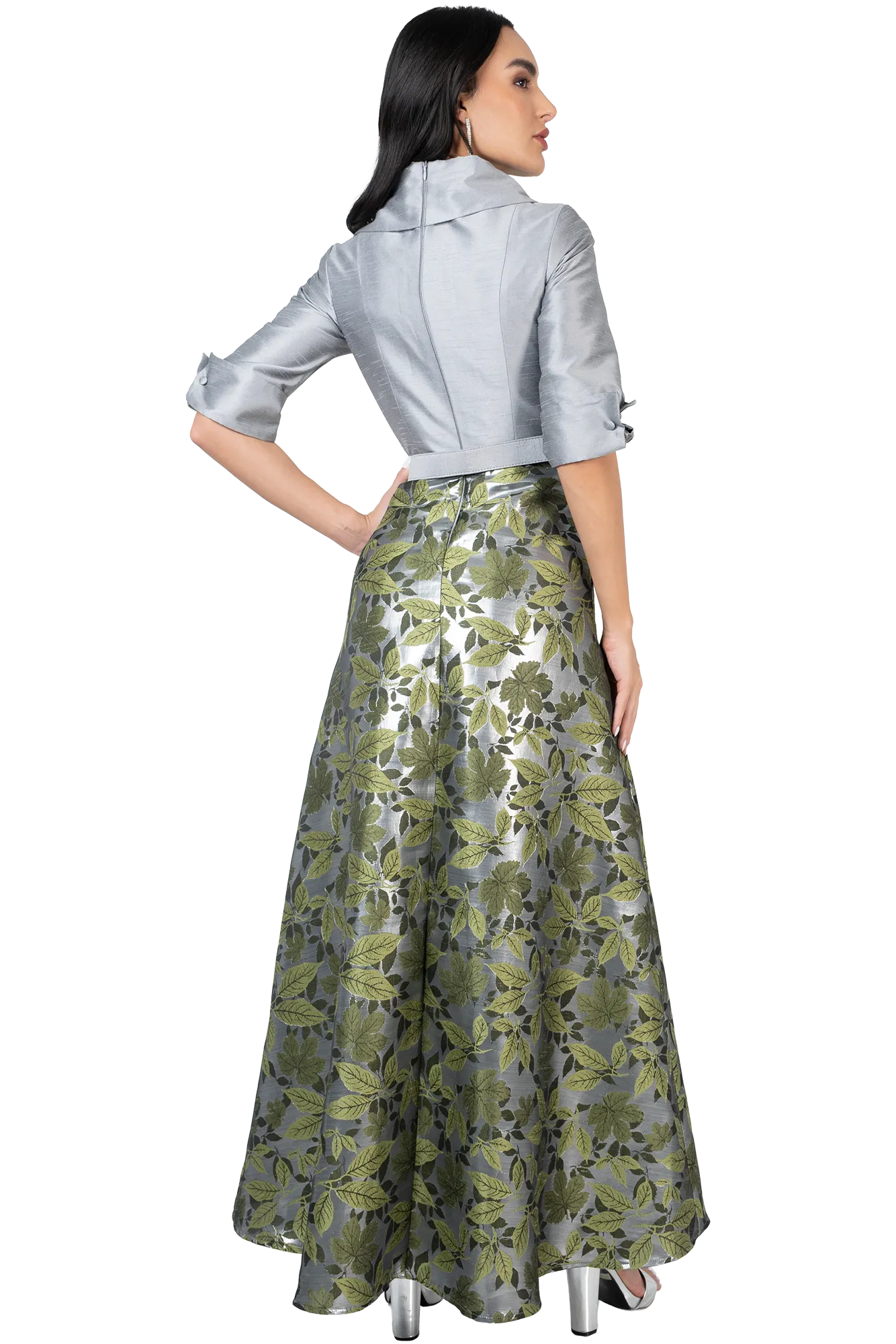 Vestido Largo de Gala en Jacquard Formal con Escote Cruzado - Image 3