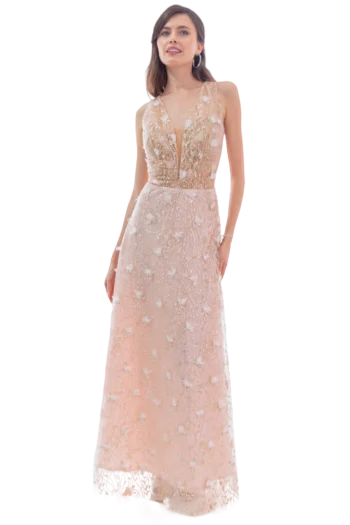 Vestido de Fiesta Largo con Glitter 3D y Falda en A