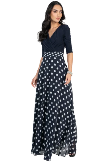 Vestido de Cocktail Azul Marino Polka Dots con Manga 3/4