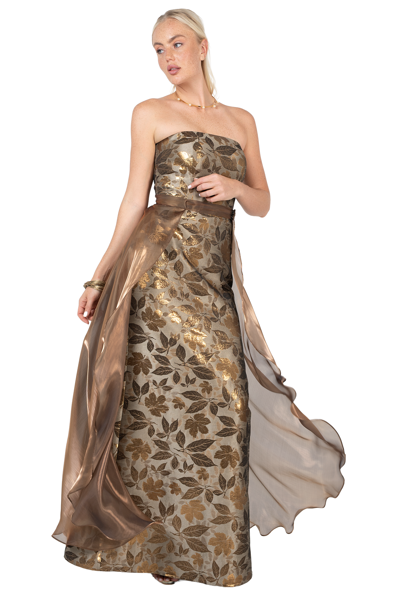 Vestido de Gala Falda Sirena en Jackard y Sobrefalda de Organza Iris - Image 4